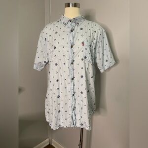 Levi's Artistic White and Blue Casual Button Down Shirt